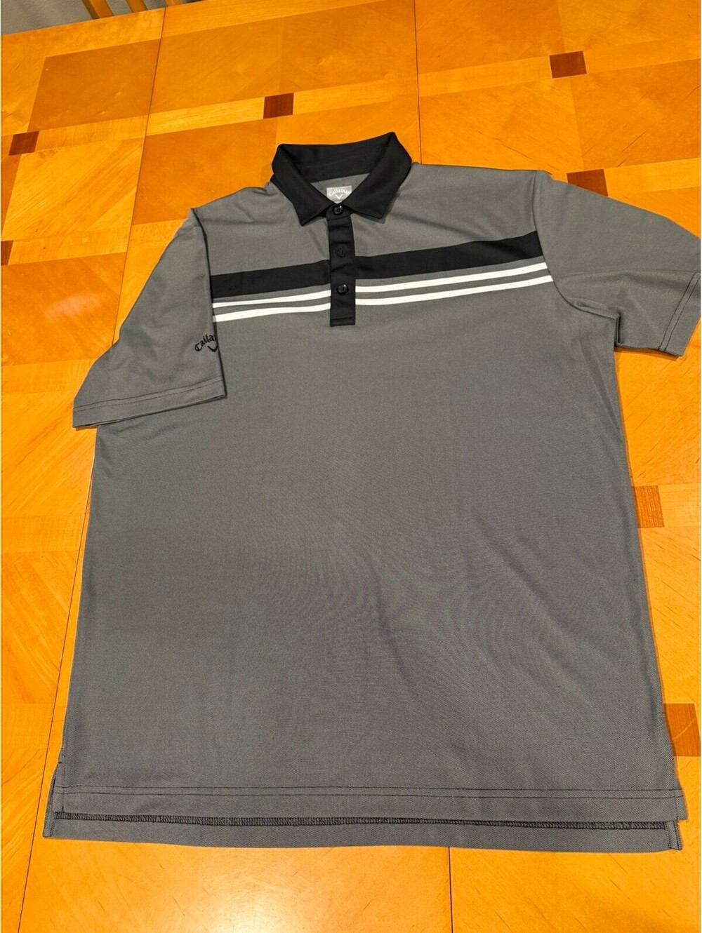 Callaway Opti-Dri Polo Shirt Men's Large Gray Black Striped Golf Performance EUC